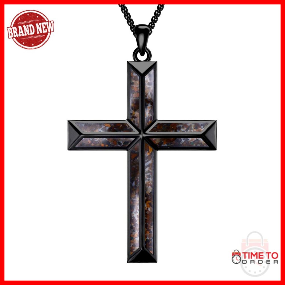 925 Sterling Silver Cross Pendant Necklace for Men with Turquoise Inlay